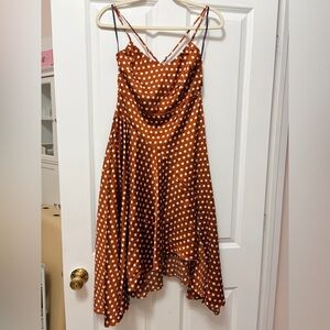 Lulus Brown and White Polka Dot High Low Dress Small